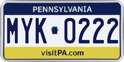 PA license plate MYK0222
