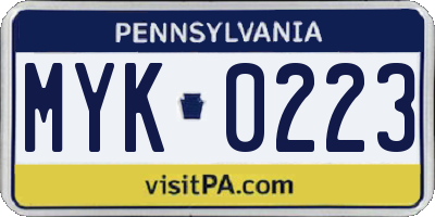 PA license plate MYK0223