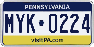 PA license plate MYK0224
