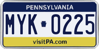 PA license plate MYK0225