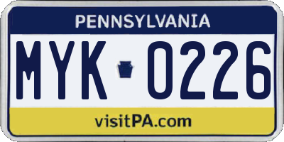 PA license plate MYK0226