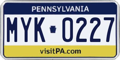 PA license plate MYK0227