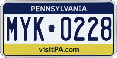 PA license plate MYK0228