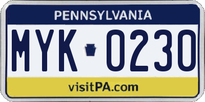 PA license plate MYK0230