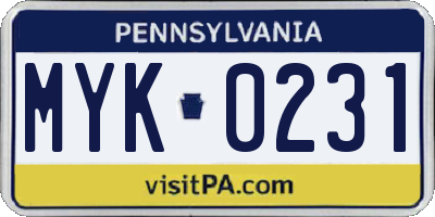 PA license plate MYK0231