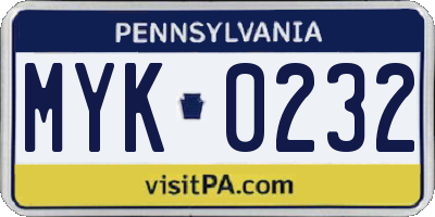 PA license plate MYK0232