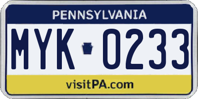 PA license plate MYK0233