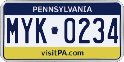 PA license plate MYK0234