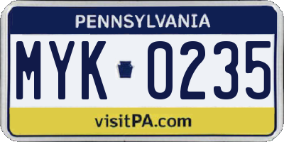 PA license plate MYK0235