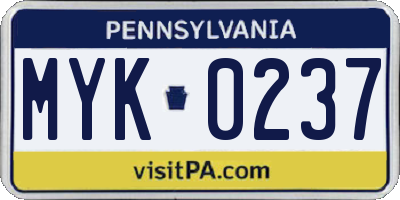 PA license plate MYK0237