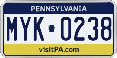 PA license plate MYK0238