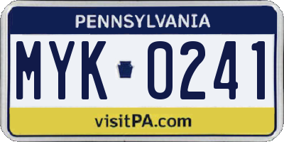 PA license plate MYK0241