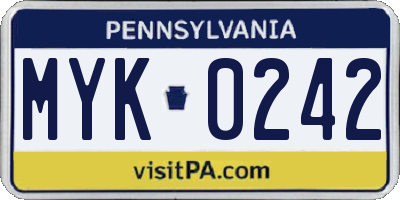 PA license plate MYK0242
