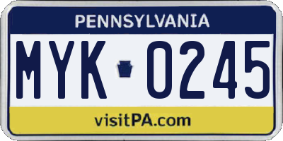 PA license plate MYK0245