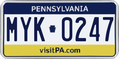 PA license plate MYK0247