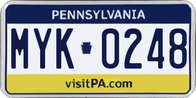 PA license plate MYK0248