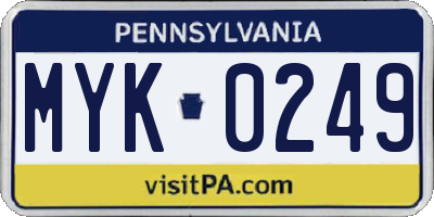 PA license plate MYK0249