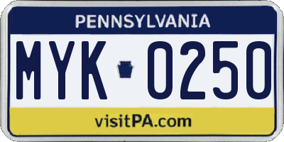 PA license plate MYK0250