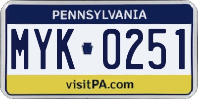 PA license plate MYK0251