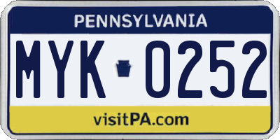 PA license plate MYK0252
