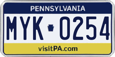 PA license plate MYK0254