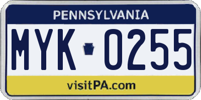 PA license plate MYK0255