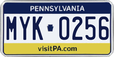 PA license plate MYK0256