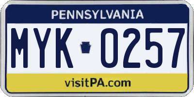 PA license plate MYK0257