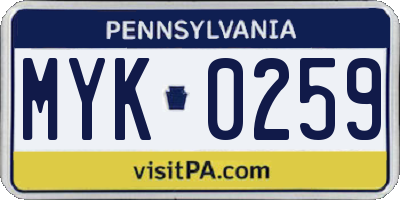 PA license plate MYK0259