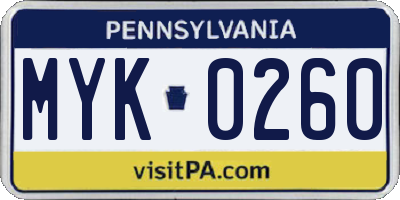 PA license plate MYK0260