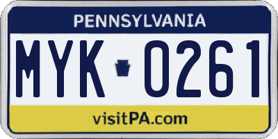 PA license plate MYK0261