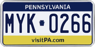 PA license plate MYK0266