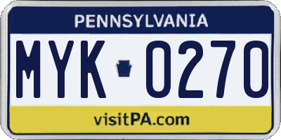 PA license plate MYK0270