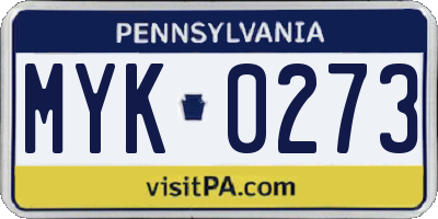 PA license plate MYK0273