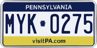 PA license plate MYK0275