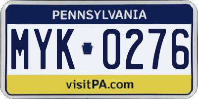 PA license plate MYK0276