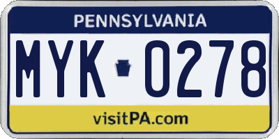 PA license plate MYK0278