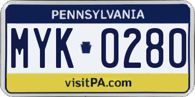 PA license plate MYK0280