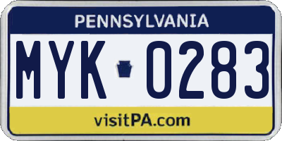 PA license plate MYK0283