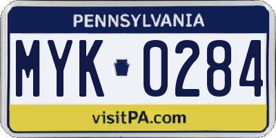PA license plate MYK0284