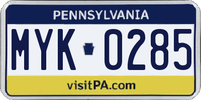 PA license plate MYK0285
