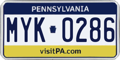 PA license plate MYK0286