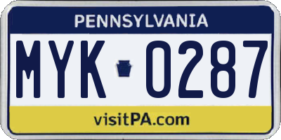 PA license plate MYK0287