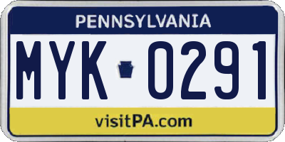 PA license plate MYK0291