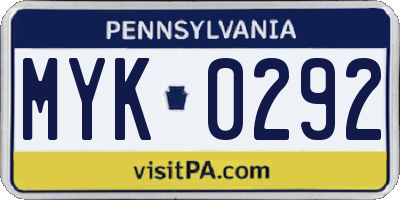 PA license plate MYK0292