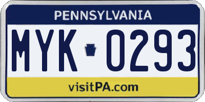 PA license plate MYK0293