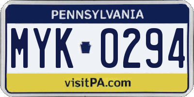PA license plate MYK0294