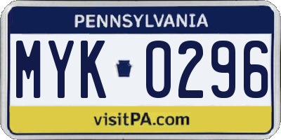 PA license plate MYK0296