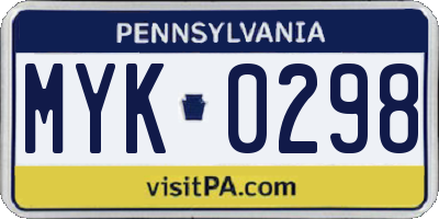 PA license plate MYK0298