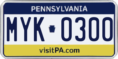 PA license plate MYK0300